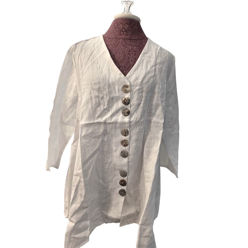 Cotton Lani White Button-Down Breathable Tunic Top for Summer or Beach